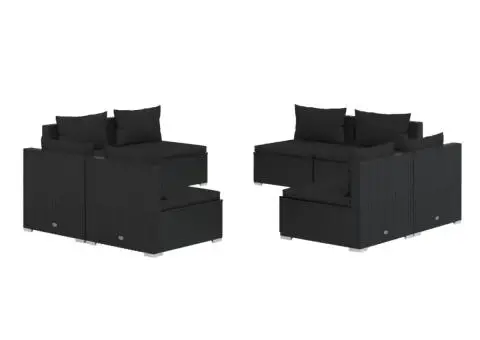 Set mobilier de grădină cu perne, 8 piese, negru, poliratan - 2/5