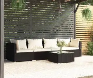 vidaXL Set mobilier de grădină cu perne, 5 piese, negru, poliratan