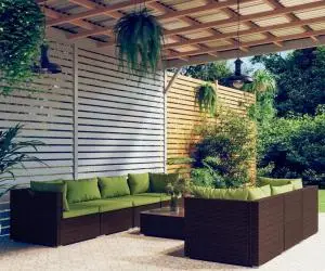 vidaXL Set mobilier de grădină cu perne, 8 piese, maro, poliratan