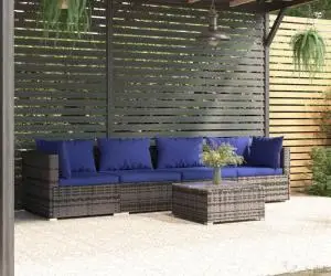 vidaXL Set mobilier de grădină cu perne, 5 piese, gri, poliratan