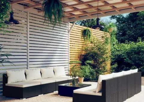 Set mobilier de grădină cu perne, 9 piese, negru, poliratan - 1/5