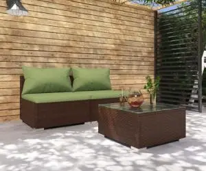 vidaXL Set mobilier relaxare grădină cu perne 3 piese maro poliratan