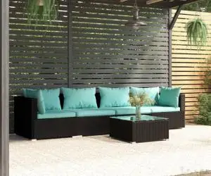 vidaXL Set mobilier de grădină cu perne, 5 piese, negru, poliratan