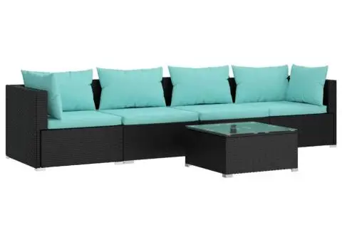 Set mobilier de grădină cu perne, 5 piese, negru, poliratan - 2/5
