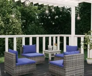 vidaXL Set mobilier de grădină cu perne, 4 piese, poliratan, gri