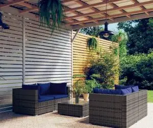 vidaXL Set mobilier de grădină cu perne, 5 piese, gri, poliratan