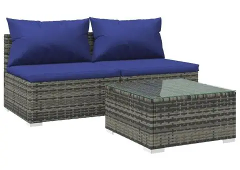 Set mobilier de grădină cu perne, 3 piese, gri, poliratan - 2/5