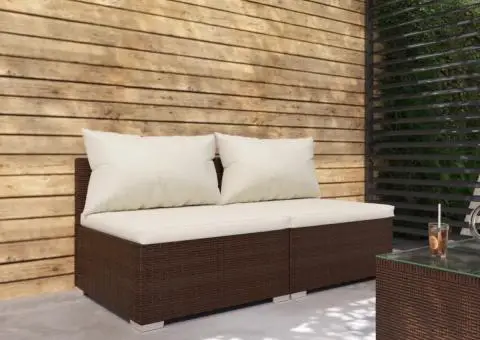 Set mobilier de grădină cu perne, 2 piese, maro, poliratan - 1/5