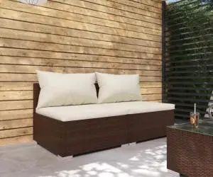 vidaXL Set mobilier de grădină cu perne, 2 piese, maro, poliratan