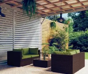 vidaXL Set mobilier de grădină cu perne, 5 piese, maro, poliratan