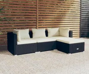 vidaXL Set mobilier de grădină cu perne, 4 piese, negru, poliratan