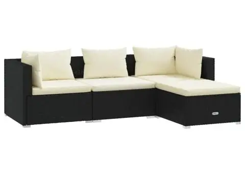 Set mobilier de grădină cu perne, 4 piese, negru, poliratan - 2/5