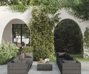 vidaXL Set mobilier de grădină cu perne, 9 piese, gri, poliratan