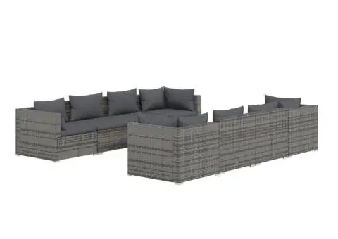 Set mobilier de grădină cu perne, 9 piese, gri, poliratan - 2/5