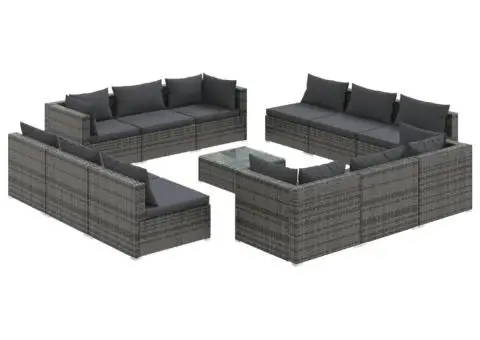 Set mobilier de grădină cu perne, 13 piese, gri, poliratan - 2/5