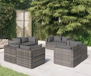 vidaXL Set mobilier de grădină cu perne, 8 piese, gri, poliratan