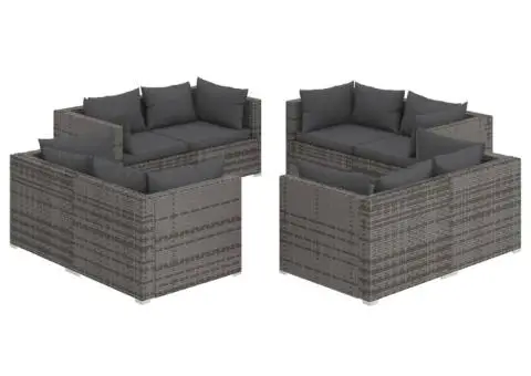Set mobilier de grădină cu perne, 8 piese, gri, poliratan - 2/5