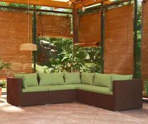 vidaXL Set mobilier de grădină cu perne, 5 piese, maro, poliratan