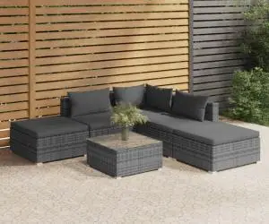 vidaXL Set mobilier de grădină cu perne, 6 piese, gri, poliratan