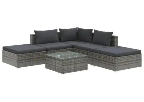 Set mobilier de grădină cu perne, 6 piese, gri, poliratan - 2/5