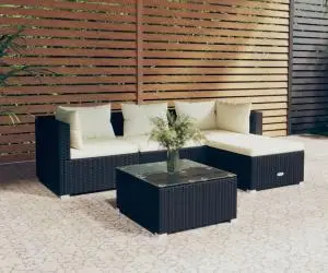 vidaXL Set mobilier de grădină cu perne, 5 piese, negru, poliratan