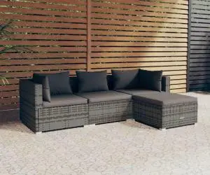 vidaXL Set mobilier de grădină cu perne, 4 piese, gri, poliratan