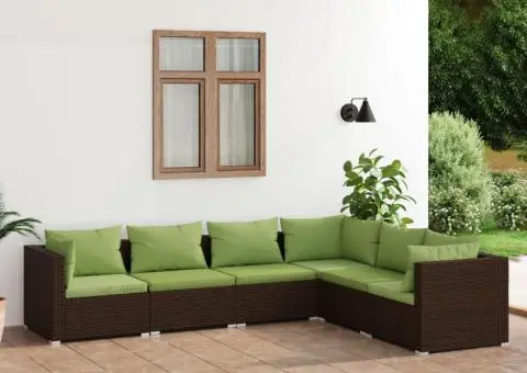 Set mobilier de grădină cu perne, 6 piese, maro, poliratan - 1/5