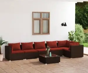 vidaXL Set mobilier de grădină cu perne, 7 piese, maro, poliratan
