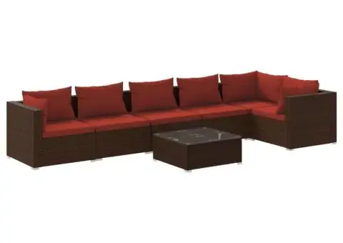 Set mobilier de grădină cu perne, 7 piese, maro, poliratan - 2/5