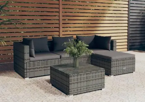 Set mobilier de grădină cu perne, 5 piese, gri, poliratan - 1/5