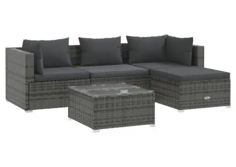 Set mobilier de grădină cu perne, 5 piese, gri, poliratan - 2/5