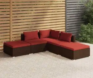 vidaXL Set mobilier de grădină cu perne, 5 piese, maro, poliratan