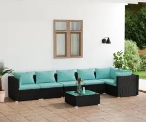 vidaXL Set mobilier de grădină cu perne, 7 piese, negru, poliratan