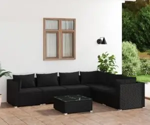 vidaXL Set mobilier de grădină cu perne, 7 piese, negru, poliratan