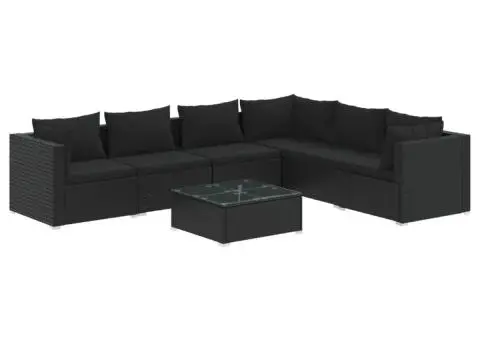 Set mobilier de grădină cu perne, 7 piese, negru, poliratan - 2/5