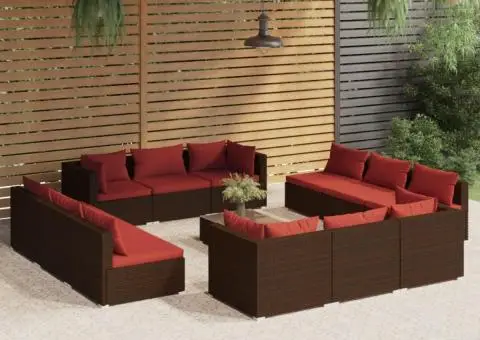 Set mobilier de grădină cu perne, 13 piese, maro, poliratan - 1/5