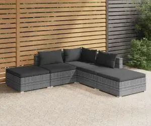 vidaXL Set mobilier de grădină cu perne, 5 piese, gri, poliratan