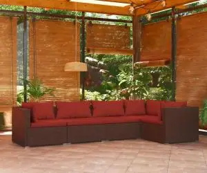 vidaXL Set mobilier de grădină cu perne, 5 piese, maro, poliratan