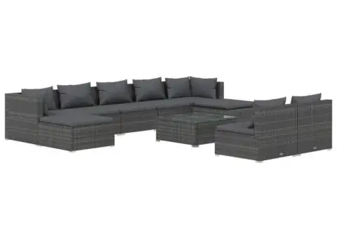 Set mobilier de grădină cu perne, 10 piese, gri, poliratan - 2/5