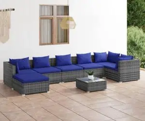 vidaXL Set mobilier de grădină cu perne, 8 piese, gri, poliratan