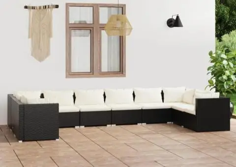 Set mobilier de grădină cu perne, 10 piese, negru, poliratan - 1/5