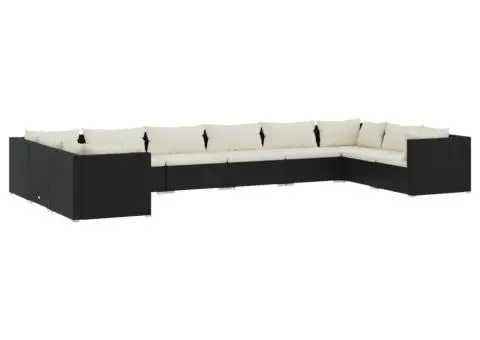 Set mobilier de grădină cu perne, 10 piese, negru, poliratan - 2/5