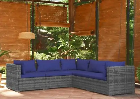 Set mobilier de grădină cu perne, 5 piese, gri, poliratan - 1/5