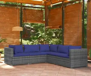 vidaXL Set mobilier de grădină cu perne, 5 piese, gri, poliratan