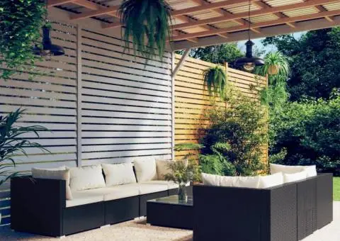 Set mobilier de grădină cu perne, 8 piese, negru, poliratan - 1/5