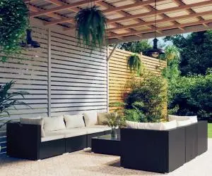 vidaXL Set mobilier de grădină cu perne, 8 piese, negru, poliratan