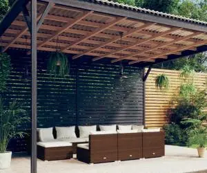 vidaXL Set mobilier de grădină cu perne, 10 piese, maro, poliratan