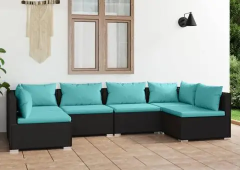 Set mobilier de grădină cu perne, 6 piese, negru, poliratan - 1/5