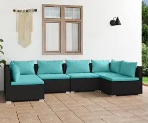 vidaXL Set mobilier de grădină cu perne, 6 piese, negru, poliratan