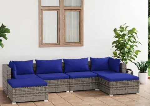 Set mobilier de grădină cu perne, 6 piese, gri, poliratan - 1/5